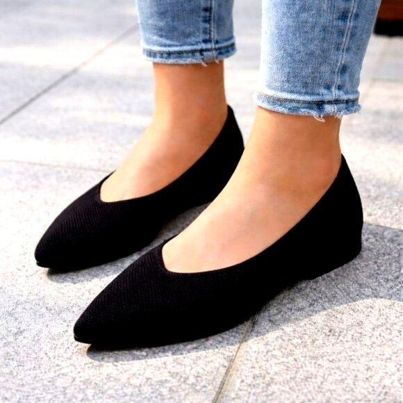 Semwiss Shoes - Women's Semwiss Flats Slip Ons Pointed Toe Knit Shoes Black - Size 10 NWOB